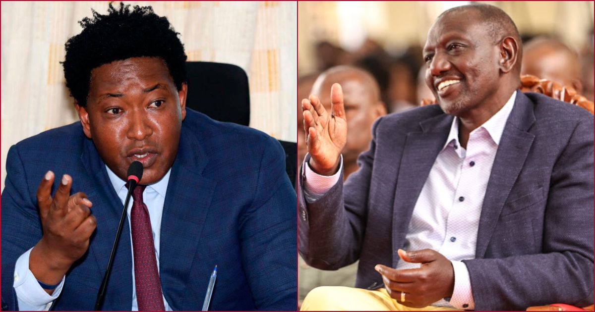 Collaged photos of Narok senator Ledama Olekina and President William Ruto.